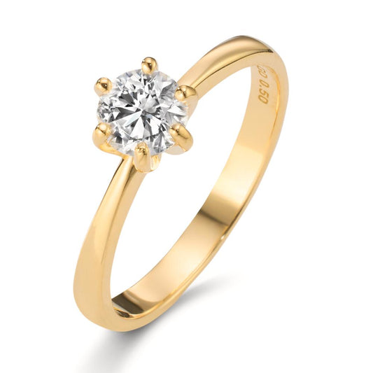 Solitaire ring 750/18K geel goud Diamant laboratorium gegroeid 0.50 ct, w-si