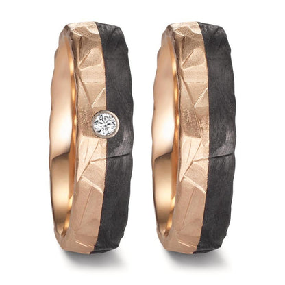 Partnerring 585/14K roségoud, Carbon Diamant 0.03 ct, w-si