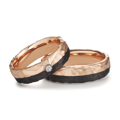 Partnerring 585/14K roségoud, Carbon Diamant 0.03 ct, w-si