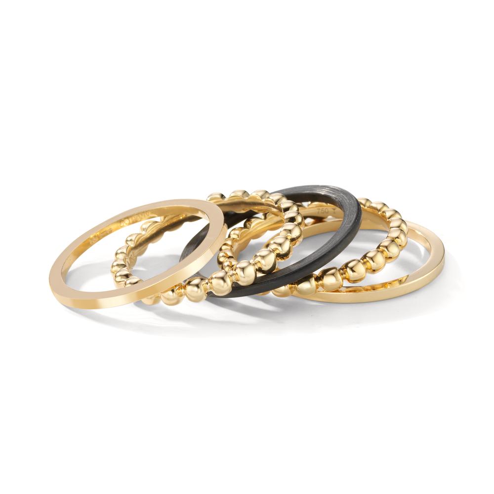 Ring set 750/18K geel goud, Carbon