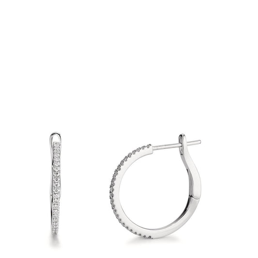 Scharnier oorringen creolen 750/18K witgoud Diamant 0.185 ct, 50 Steen, w-si