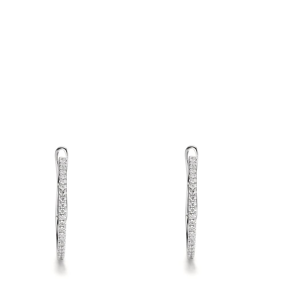 Scharnier oorringen creolen 750/18K witgoud Diamant 0.185 ct, 50 Steen, w-si