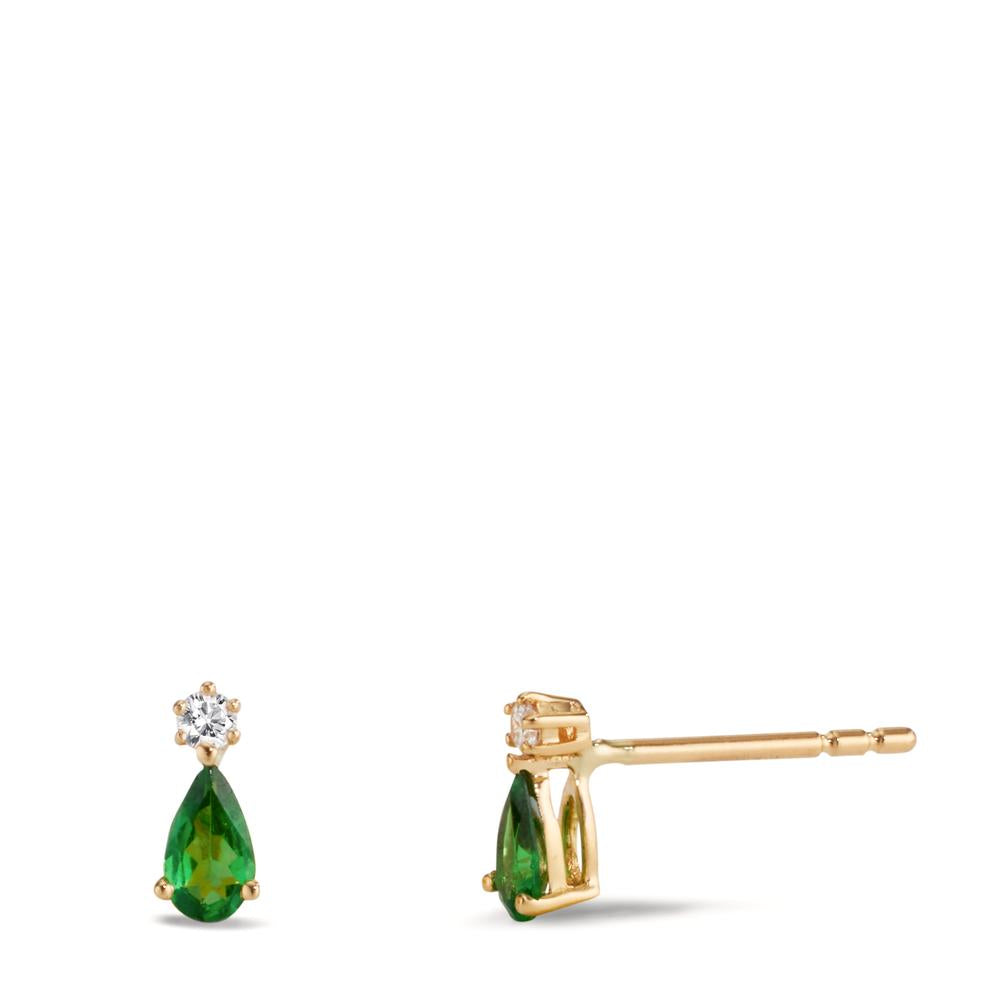 Oorknoppen 750/18K geel goud Granaat groente, 2 Steen, Diamant 0.05 ct, w-si