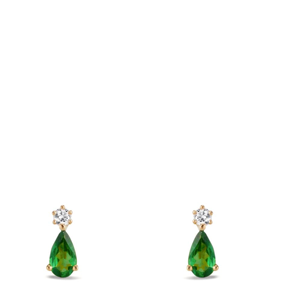 Oorknoppen 750/18K geel goud Granaat groente, 2 Steen, Diamant 0.05 ct, w-si