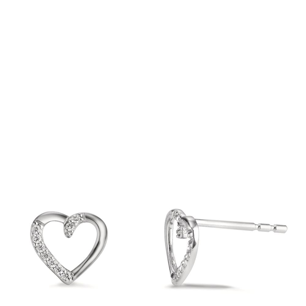 Oorknoppen 750/18K witgoud Diamant 0.045 ct, 18 Steen, w-si Hart Ø7 mm