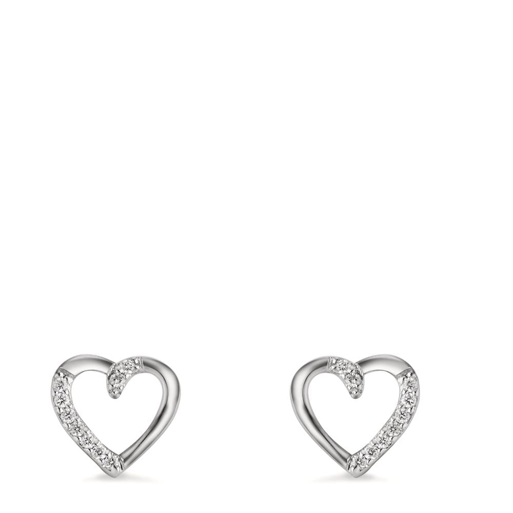 Oorknoppen 750/18K witgoud Diamant 0.045 ct, 18 Steen, w-si Hart Ø7 mm
