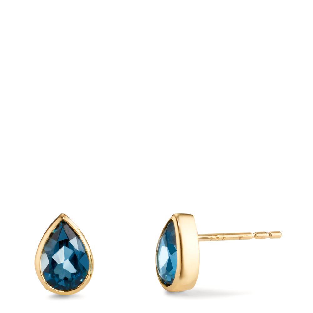 Oorknoppen 750/18K geel goud Londen blauw Topaas 2 Steen