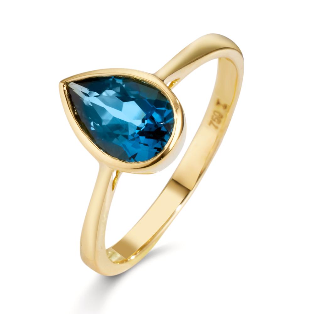 Ring 750/18K geel goud Londen blauw Topaas