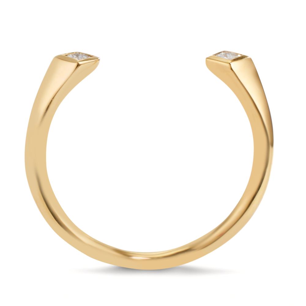 Ring 750/18K geel goud Diamant 0.07 ct, 2 Steen, [Carrée], w-si
