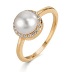 Ring 750/18K geel goud Diamant 0.125 ct, w-si zoetwater Parel 7-7.5 mm