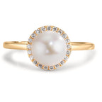Ring 750/18K geel goud Diamant 0.125 ct, w-si zoetwater Parel 7-7.5 mm