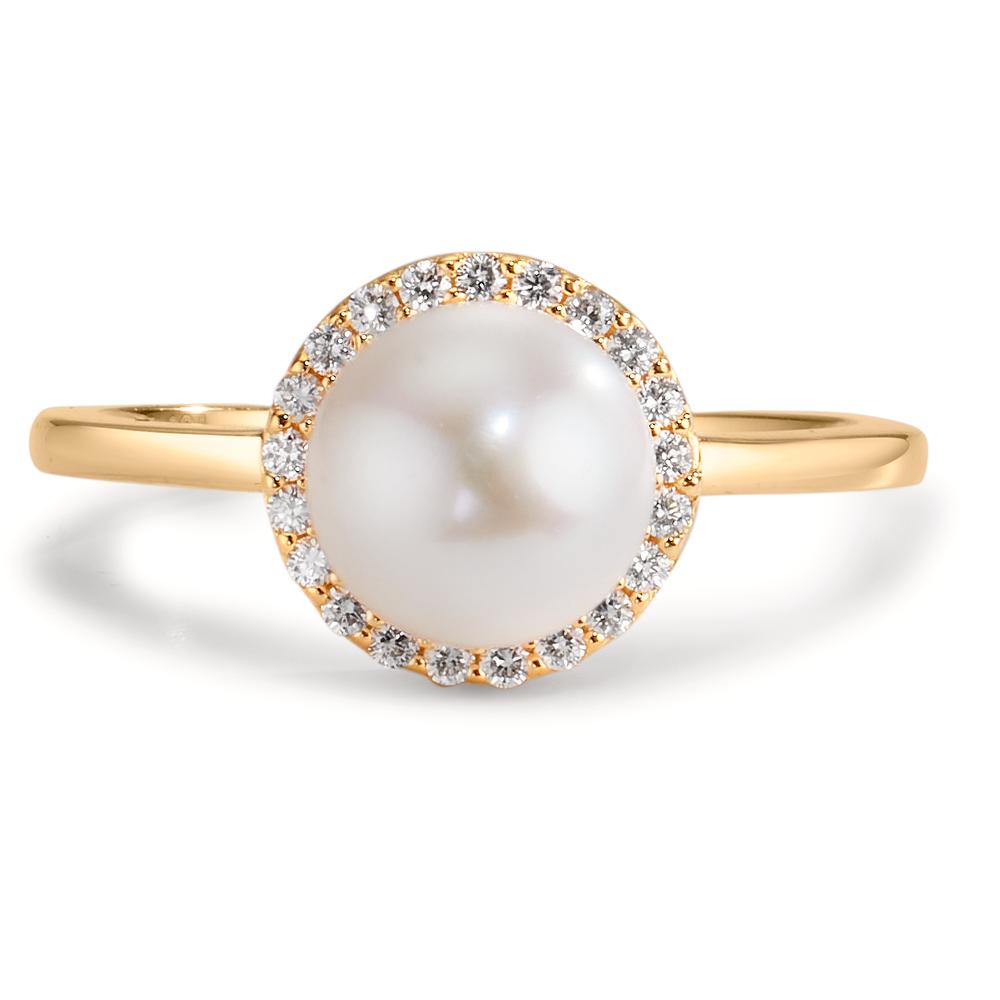 Ring 750/18K geel goud Diamant 0.125 ct, w-si zoetwater Parel 7-7.5 mm