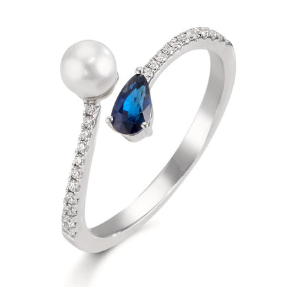 Ring 750/18K witgoud Diamant 0.105 ct, w-si, Saffier Akoya Parels 3.5-4 mm
