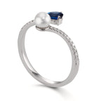 Ring 750/18K witgoud Diamant 0.105 ct, w-si, Saffier Akoya Parels 3.5-4 mm