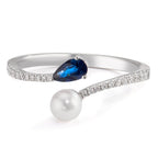 Ring 750/18K witgoud Diamant 0.105 ct, w-si, Saffier Akoya Parels 3.5-4 mm