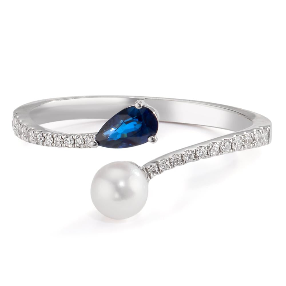 Ring 750/18K witgoud Diamant 0.105 ct, w-si, Saffier Akoya Parels 3.5-4 mm
