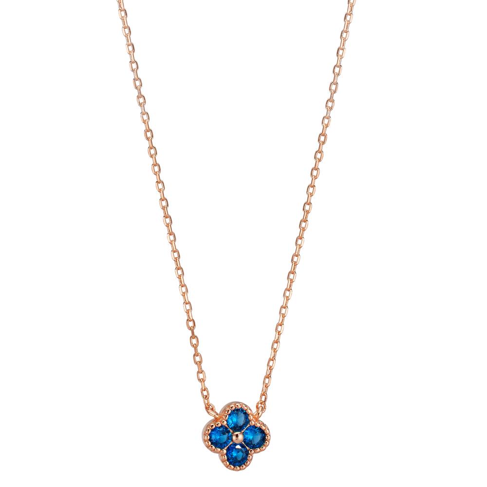 Collier Zilver Zirkonia saffierblauw, 4 Steen Rosé Verguld Bloem 40-45 cm