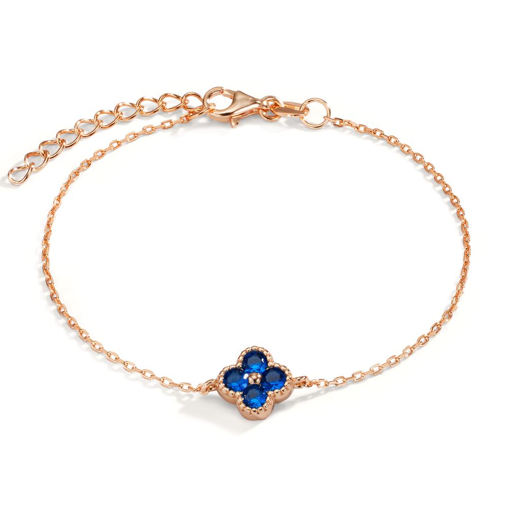 Armband Zilver Zirkonia saffierblauw, 4 Steen Rosé Verguld Bloem