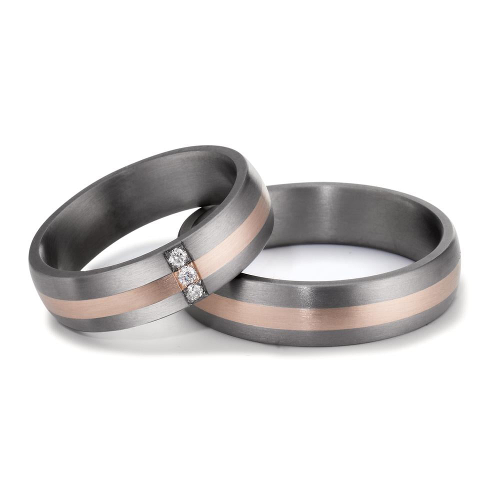 Partnerring 999 Tantaal, 585/14K roségoud Diamant 0.045 ct, 3 Steen, w-si
