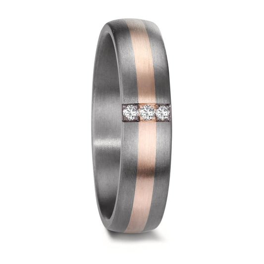 Partnerring 999 Tantaal, 585/14K roségoud Diamant 0.045 ct, 3 Steen, w-si