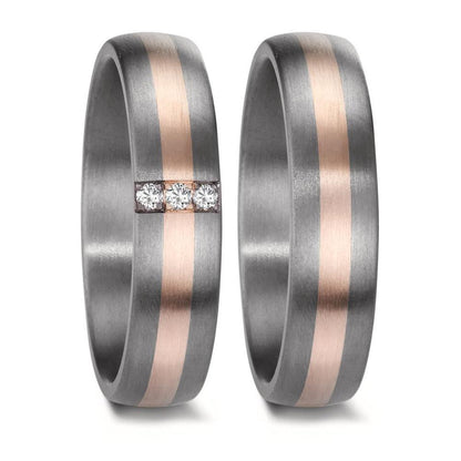 Partnerring 999 Tantaal, 585/14K roségoud Diamant 0.045 ct, 3 Steen, w-si