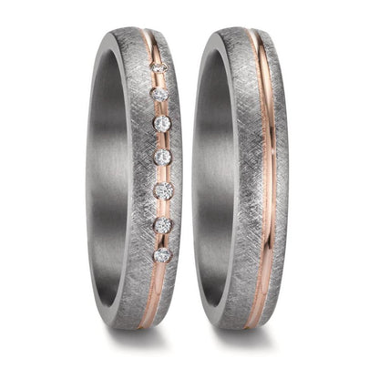 Partnerring 999 Tantaal, 585/14K roségoud Diamant 0.07 ct, 7 Steen, w-si