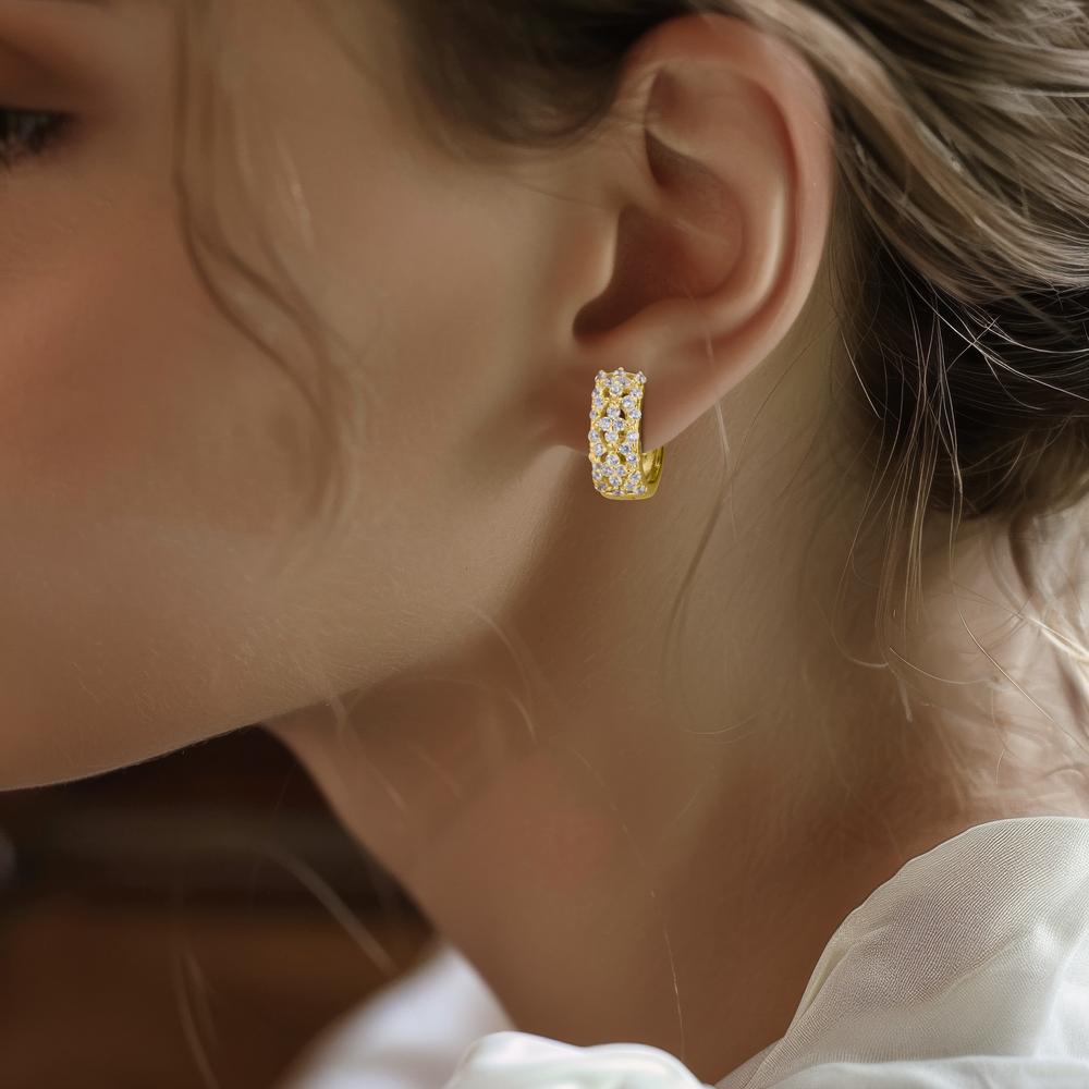 Scharnier oorringen creolen Zilver Zirkonia Geel Verguld