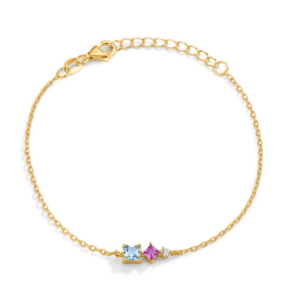 Armband Zilver Zirkonia 3 Steen Geel Verguld 16-19 cm