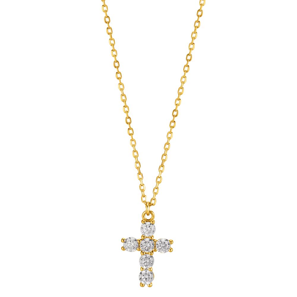 Collier Zilver Zirkonia Geel Verguld Kruis 40-45 cm