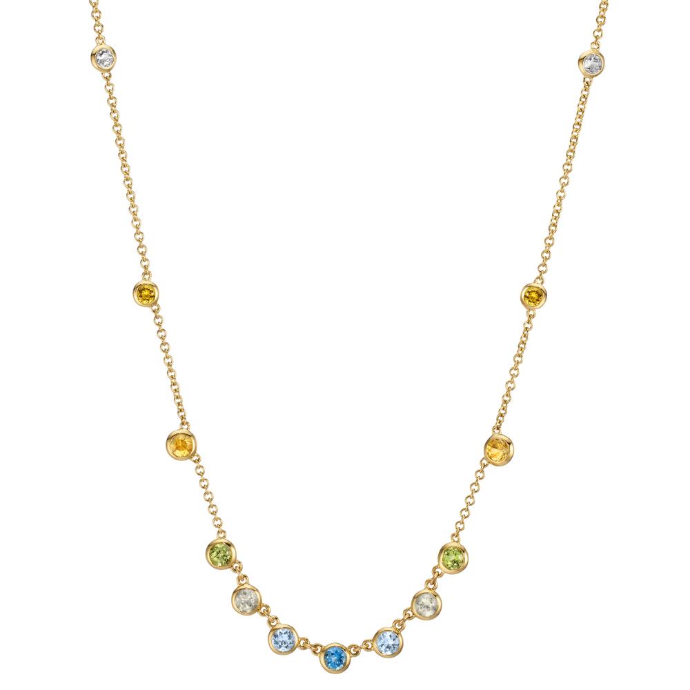 Collier 750/18K geel goud Citrien 0.20 ct, 2 Steen, Amethist groente, 0.30 ct, 4 Steen, Peridoot 0.13 ct, 2 Steen, Topaas 0.43 ct, 3 Steen, Kwarts 0.12 ct, 2 Steen 40-45 cm