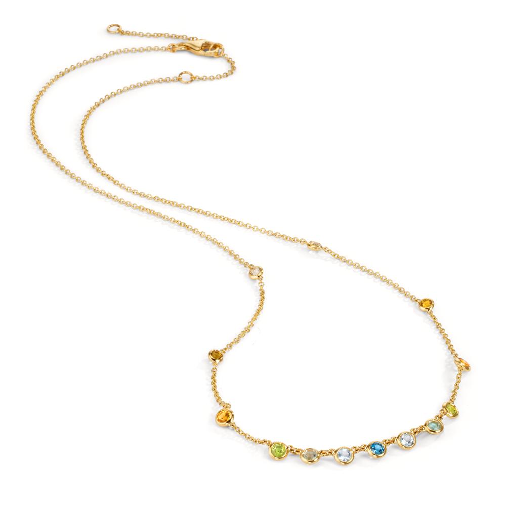 Collier 750/18K geel goud Citrien 0.20 ct, 2 Steen, Amethist groente, 0.30 ct, 4 Steen, Peridoot 0.13 ct, 2 Steen, Topaas 0.43 ct, 3 Steen, Kwarts 0.12 ct, 2 Steen 40-45 cm