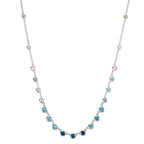Collier 750/18K witgoud Topaas 1.31 ct, 12 Steen, Londen blauw Topaas 0.41 ct, 3 Steen, Kwarts 0.06 ct, 2 Steen, Rozenkwarts 0.19 ct, 4 Steen 40-45 cm