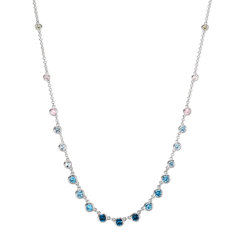 Collier 750/18K witgoud Topaas 1.31 ct, 12 Steen, Londen blauw Topaas 0.41 ct, 3 Steen, Kwarts 0.06 ct, 2 Steen, Rozenkwarts 0.19 ct, 4 Steen 40-45 cm