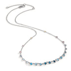 Collier 750/18K witgoud Topaas 1.31 ct, 12 Steen, Londen blauw Topaas 0.41 ct, 3 Steen, Kwarts 0.06 ct, 2 Steen, Rozenkwarts 0.19 ct, 4 Steen 40-45 cm