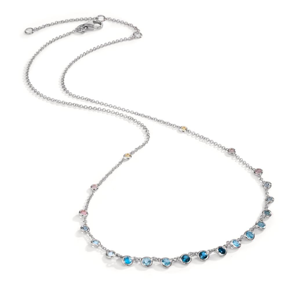 Collier 750/18K witgoud Topaas 1.31 ct, 12 Steen, Londen blauw Topaas 0.41 ct, 3 Steen, Kwarts 0.06 ct, 2 Steen, Rozenkwarts 0.19 ct, 4 Steen 40-45 cm