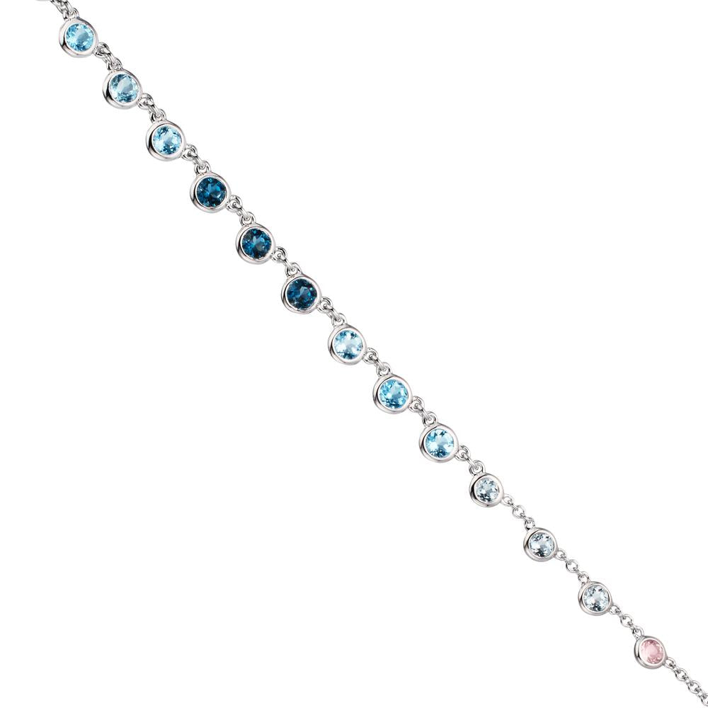 Collier 750/18K witgoud Topaas 1.31 ct, 12 Steen, Londen blauw Topaas 0.41 ct, 3 Steen, Kwarts 0.06 ct, 2 Steen, Rozenkwarts 0.19 ct, 4 Steen 40-45 cm