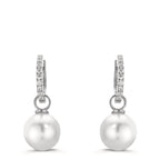 Scharnier oorringen creolen Zilver Zirkonia 18 Steen Gerhodineerd [shining Pearls], 2 Parels, 10 mm
