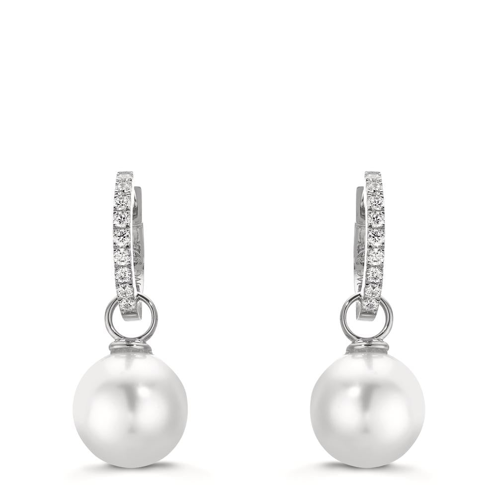 Scharnier oorringen creolen Zilver Zirkonia 18 Steen Gerhodineerd [shining Pearls], 2 Parels, 10 mm
