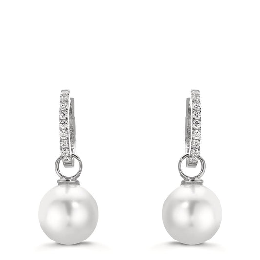 Scharnier oorringen creolen Zilver Zirkonia 18 Steen Gerhodineerd [shining Pearls], 2 Parels, 10 mm
