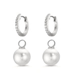 Scharnier oorringen creolen Zilver Zirkonia 18 Steen Gerhodineerd [shining Pearls], 2 Parels, 10 mm