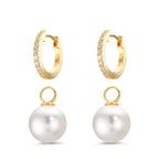 Scharnier oorringen creolen Zilver Zirkonia 18 Steen Geel Verguld [shining Pearls], 2 Parels, 10 mm