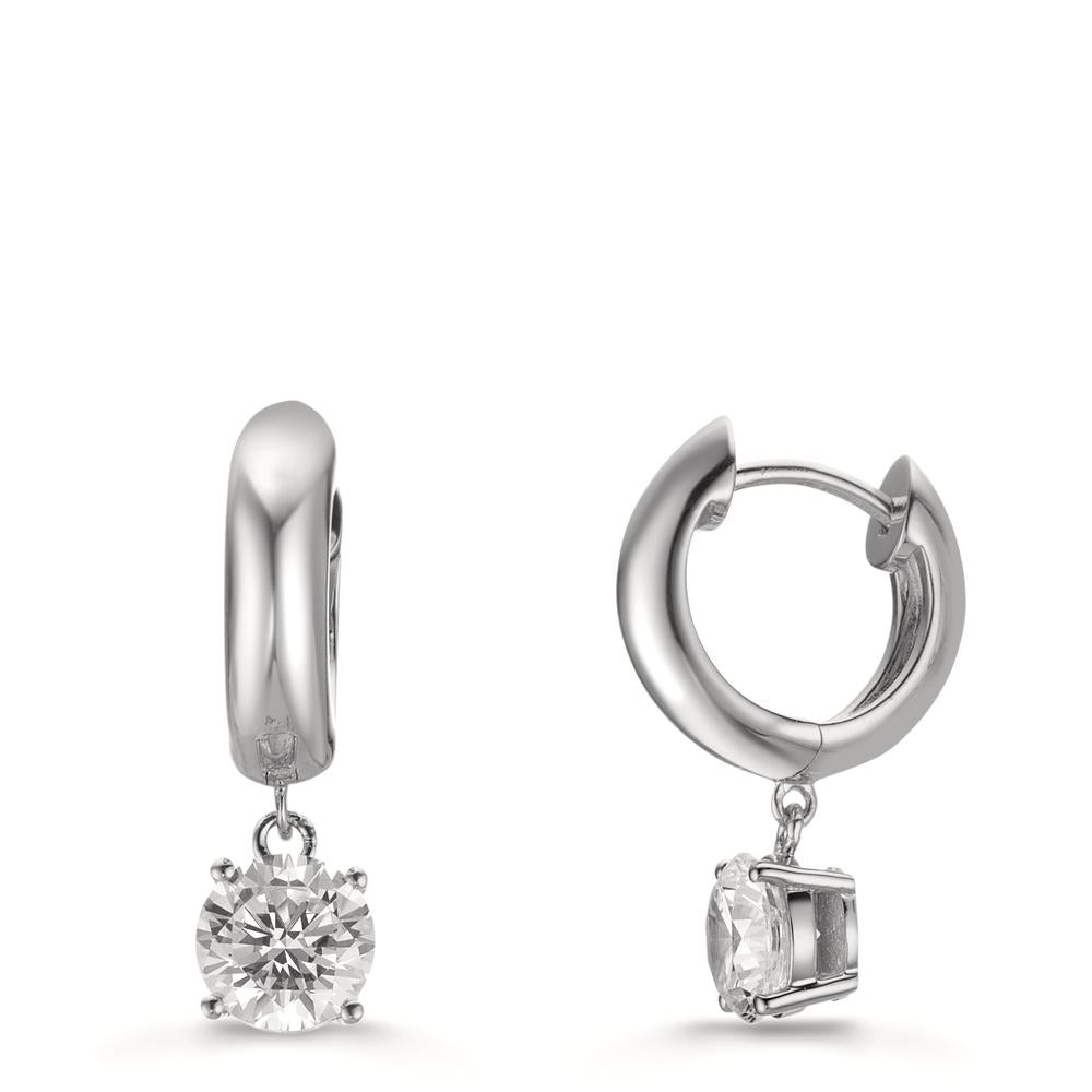 Scharnier oorringen creolen Zilver Zirkonia 2 Steen, 6 mm Gerhodineerd
