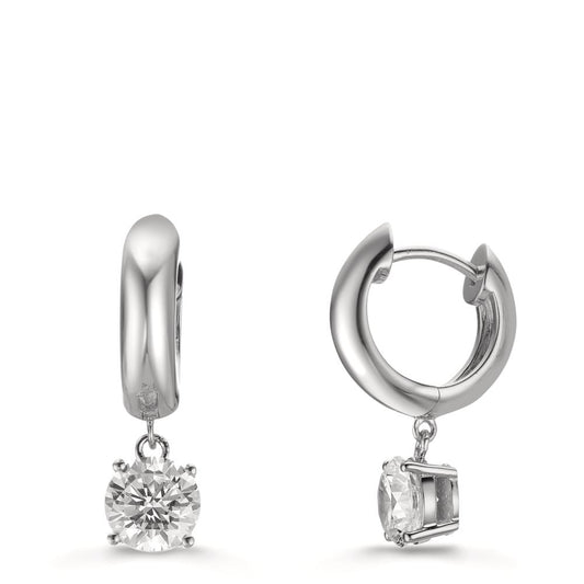 Scharnier oorringen creolen Zilver Zirkonia 2 Steen, 6 mm Gerhodineerd