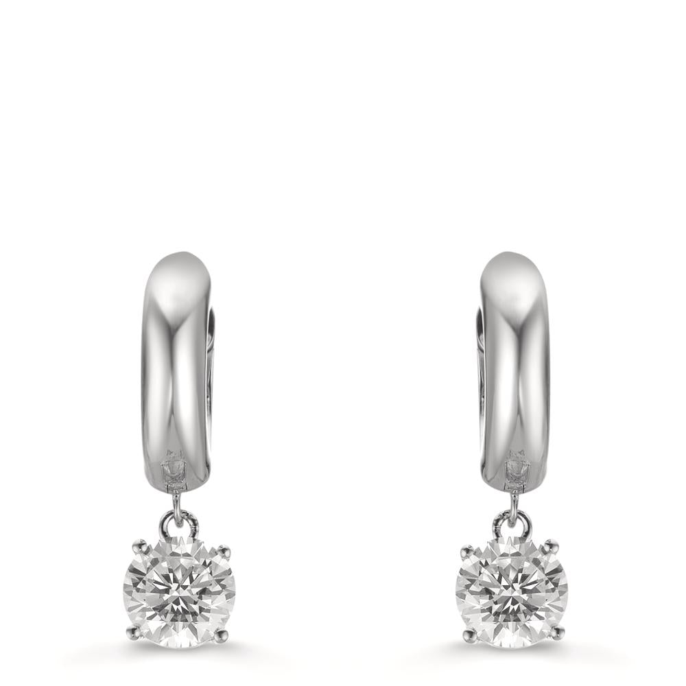 Scharnier oorringen creolen Zilver Zirkonia 2 Steen, 6 mm Gerhodineerd