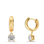 Scharnier oorringen creolen Zilver Zirkonia 2 Steen, 6 mm Geel Verguld