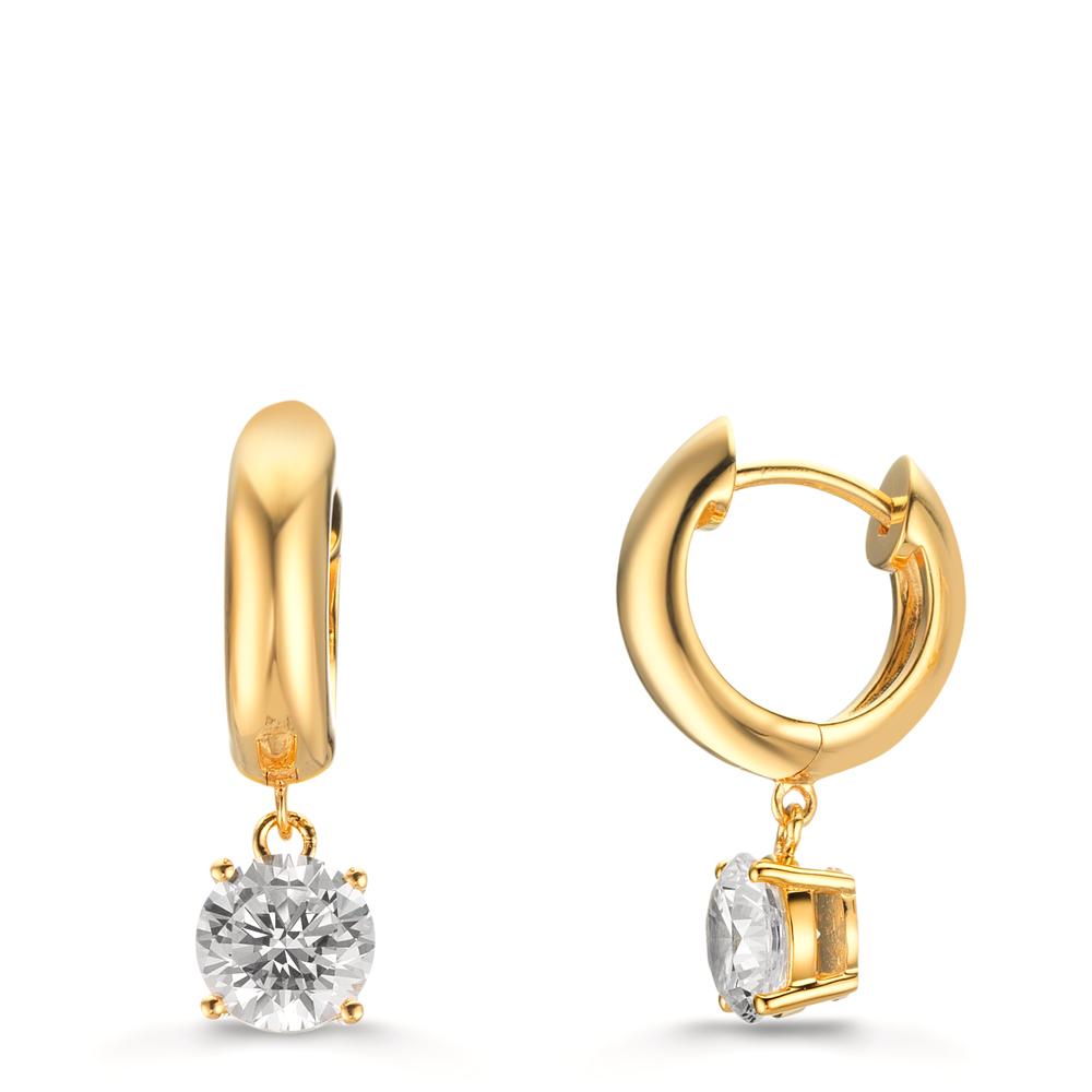 Scharnier oorringen creolen Zilver Zirkonia 2 Steen, 6 mm Geel Verguld