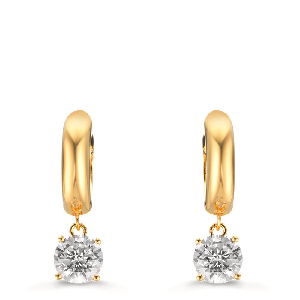 Scharnier oorringen creolen Zilver Zirkonia 2 Steen, 6 mm Geel Verguld