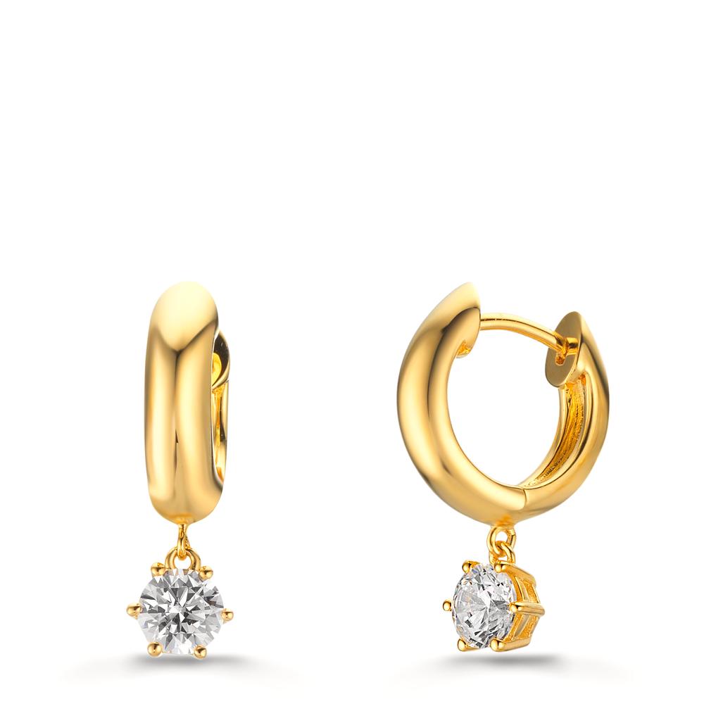 Scharnier oorringen creolen Zilver Zirkonia 2 Steen, 5 mm Geel Verguld