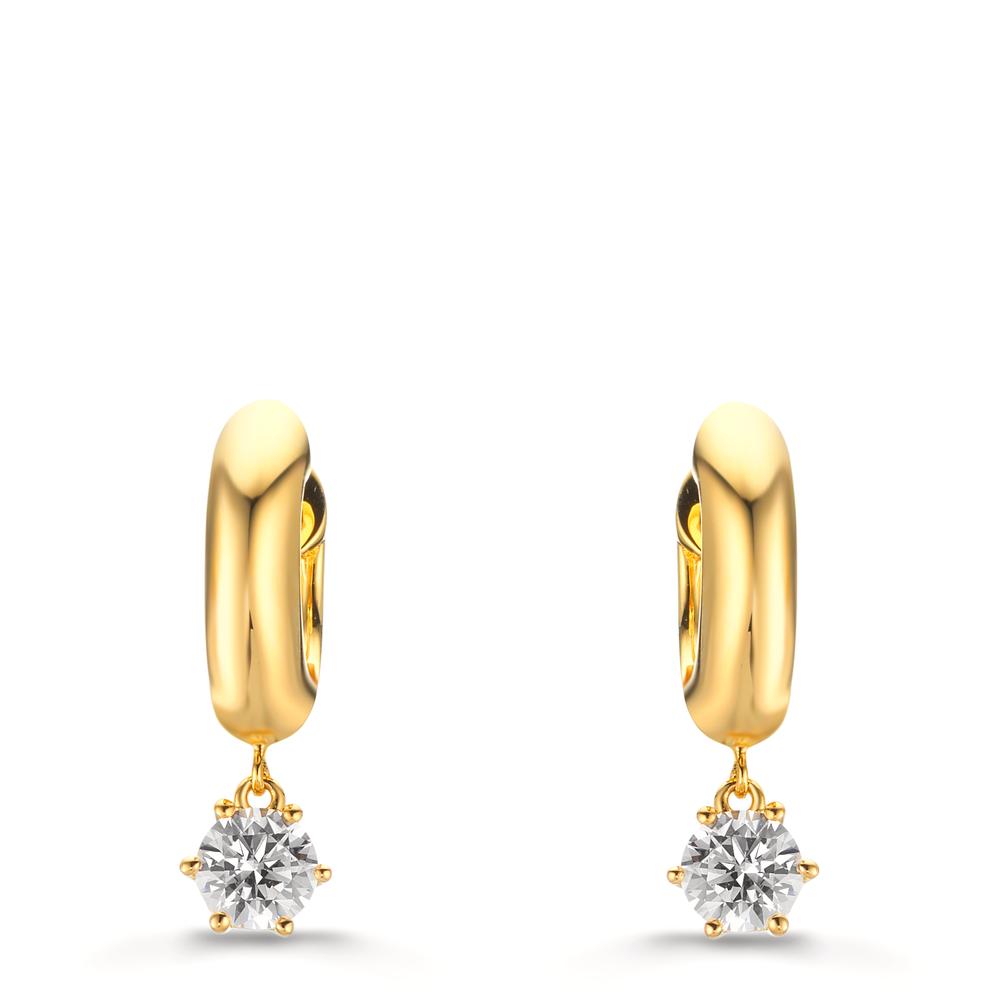 Scharnier oorringen creolen Zilver Zirkonia 2 Steen, 5 mm Geel Verguld