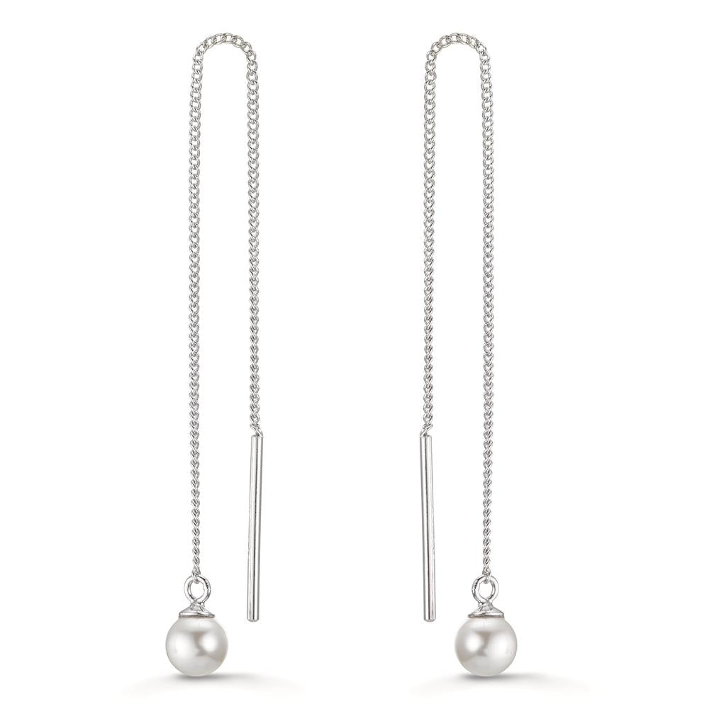 Doortrek oorbellen Zilver Gerhodineerd [shining Pearls], 2 Parels, 5 mm